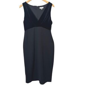 Calvin Klein Women Dress 10 Black Velvet Sheath Midi Sleeveless LBD V Neck Party